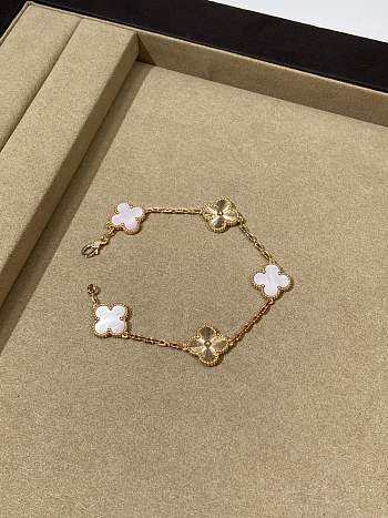 VCA Vintage Alhambra Bracelet 5 Motifs 18K Yellow Gold and Pink Mother of pearl