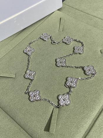 VCA Vintage Alhambra Necklace 10 Motifs 18K White Gold Diamond VCARA42400