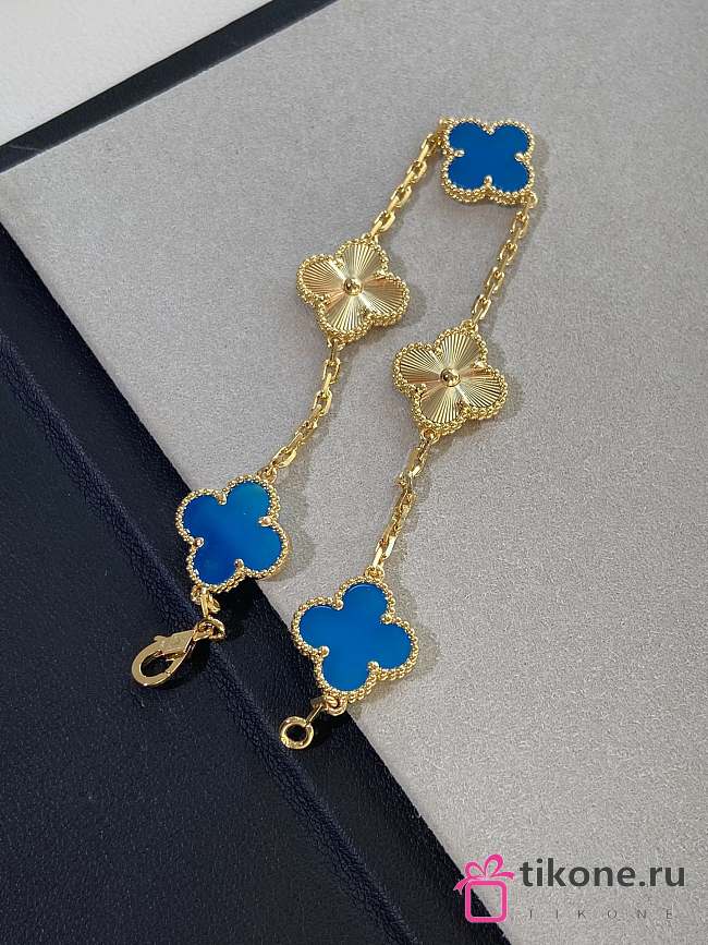 VCA Vintage Alhambra Bracelet 5 Motifs 18K Yellow Gold and Blue Agate - 1