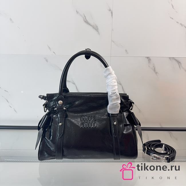 Miumiu Shiny Leather Top-handle Bag Black 5BA327 - 27x16x13cm - 1