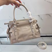 Miumiu Shiny Leather Top-handle Bag Travertine Stone 5BA327 - 27x16x13cm - 6