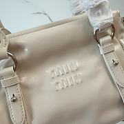 Miumiu Shiny Leather Top-handle Bag Travertine Stone 5BA327 - 27x16x13cm - 2