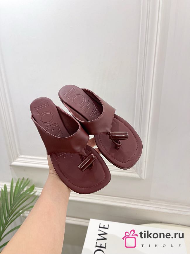 Loewe Toggle Flat Sandal In Shiny Smoot Calfskin Red  - 1