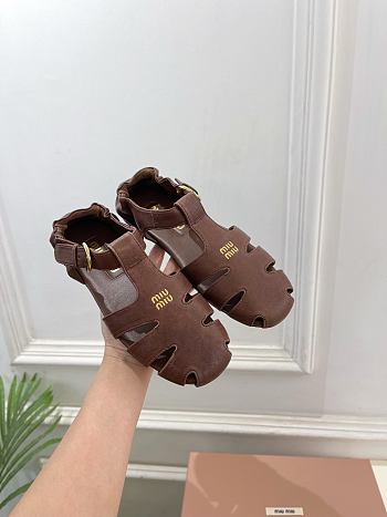 Miumiu Ruches Nappa Leather Fisherman's Sandals Briarwood