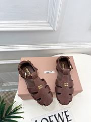 Miumiu Ruches Nappa Leather Fisherman's Sandals Briarwood - 4