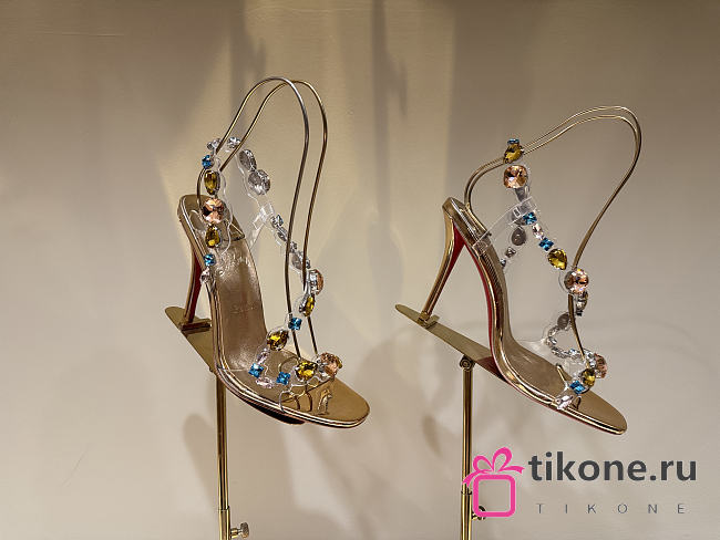 Christian Louboutin Rosa Z Jewel 10mm Sandals TPU Strass And Laminated Calf Leather Gold - 1