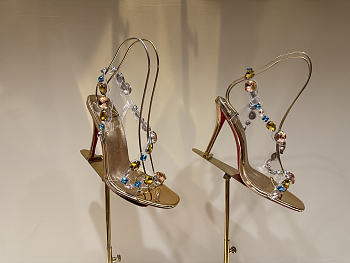 Christian Louboutin Rosa Z Jewel 10mm Sandals TPU Strass And Laminated Calf Leather Gold