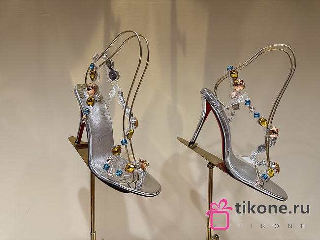 Christian Louboutin Rosa Z Jewel 10mm Sandals TPU Strass And Laminated Calf Leather Silver - 1