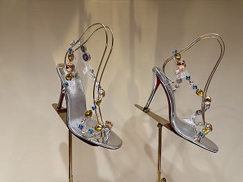 Christian Louboutin Rosa Z Jewel 10mm Sandals TPU Strass And Laminated Calf Leather Silver