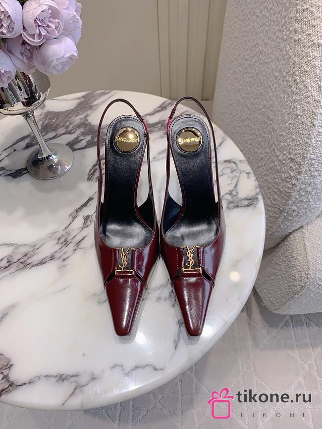 YSL Babylone Breteuil Slingback Pumps In Smooth Leather In Burgundy 9mm - 1