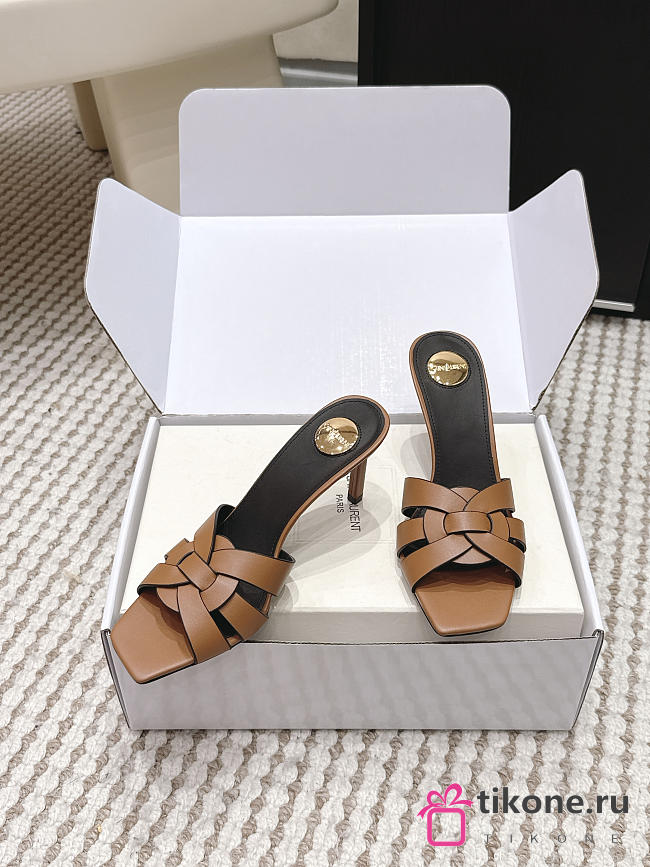 YSL Tribute Mules In Smooth Leather Brown 8.5mm - 1