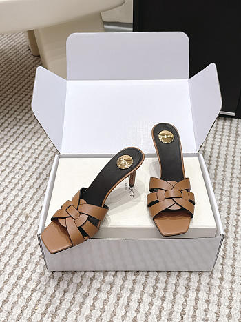 YSL Tribute Mules In Smooth Leather Brown 8.5mm