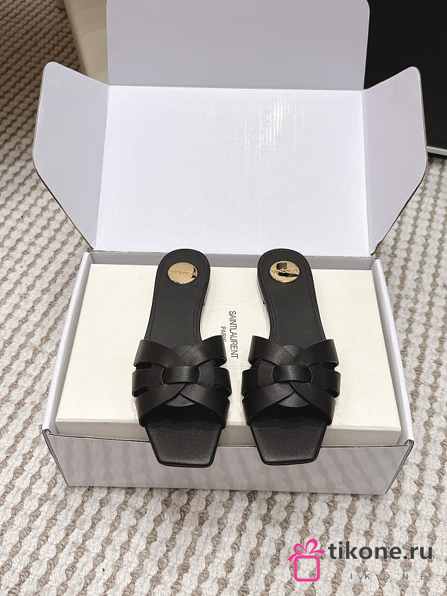 YSL Tribute Mules In Smooth Leather Black - 1