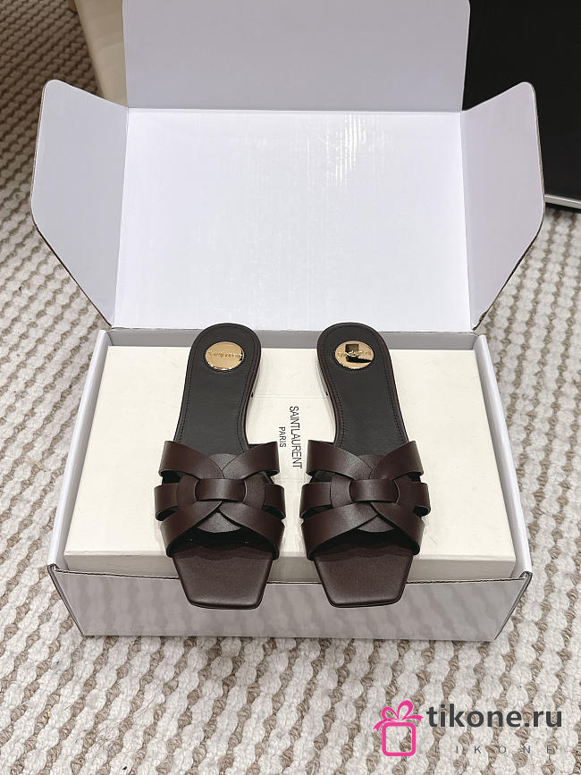 YSL Tribute Mules In Smooth Leather Dark Brown - 1