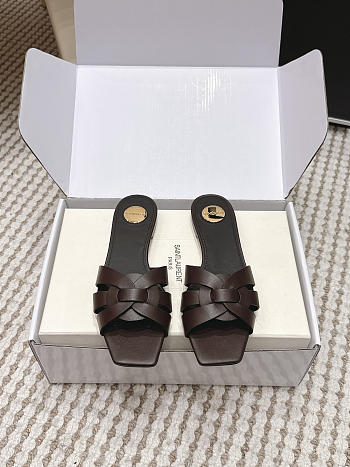 YSL Tribute Mules In Smooth Leather Dark Brown