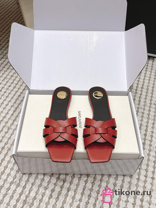 YSL Tribute Mules In Smooth Leather Red - 1