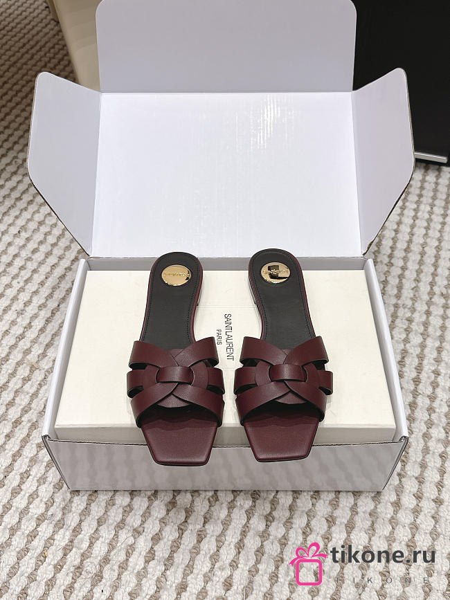 YSL Tribute Mules In Smooth Leather Burgundy - 1