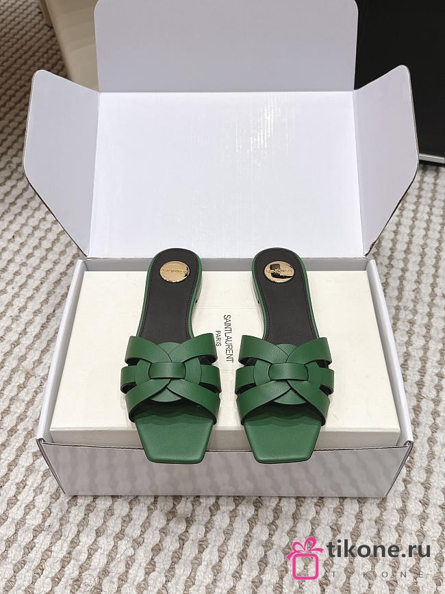 YSL Tribute Mules In Smooth Leather Green - 1