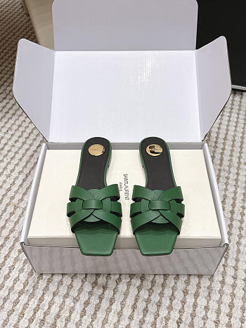 YSL Tribute Mules In Smooth Leather Green