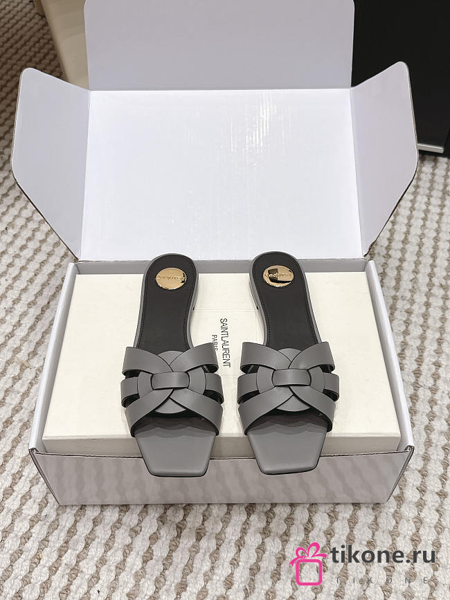 YSL Tribute Mules In Smooth Leather Gray - 1