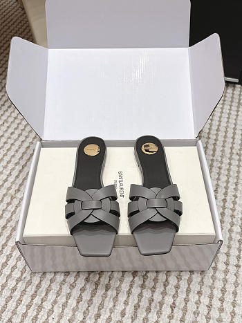 YSL Tribute Mules In Smooth Leather Gray