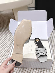 YSL Tribute Mules In Smooth Leather Light Gray - 5