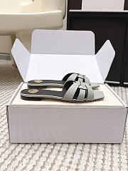 YSL Tribute Mules In Smooth Leather Light Gray - 4