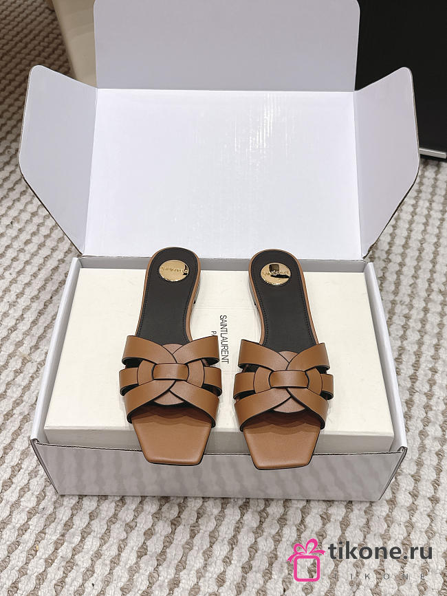 YSL Tribute Mules In Smooth Leather Brown - 1