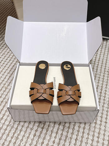 YSL Tribute Mules In Smooth Leather Brown