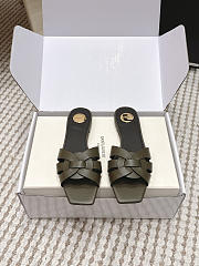 YSL Tribute Mules In Smooth Leather Dark Green - 1