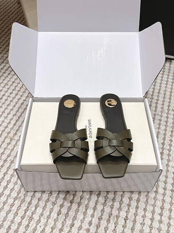 YSL Tribute Mules In Smooth Leather Dark Green