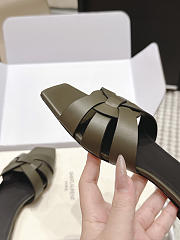 YSL Tribute Mules In Smooth Leather Dark Green - 6