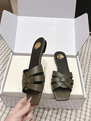 YSL Tribute Mules In Smooth Leather Dark Green - 5