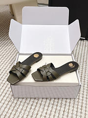 YSL Tribute Mules In Smooth Leather Dark Green - 2