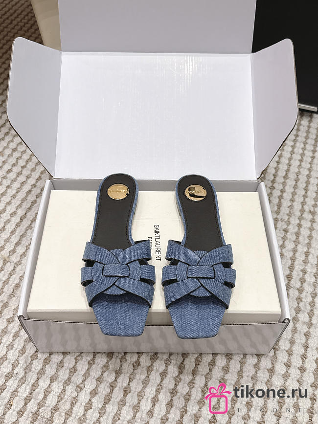 YSL Tribute Mules In Denim Blue - 1