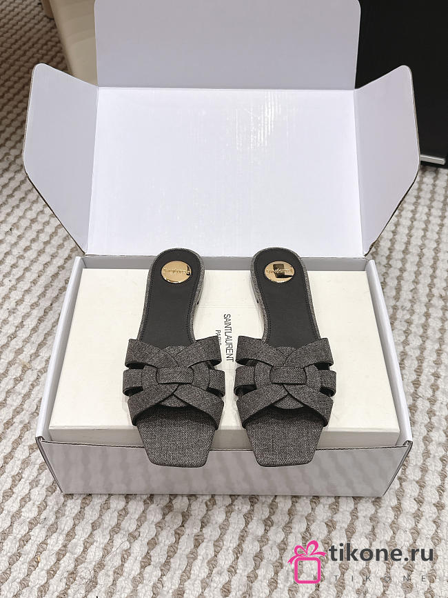 YSL Tribute Mules In Denim Black - 1