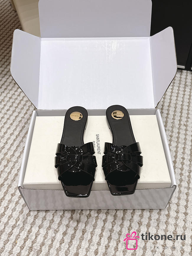 YSL Tribute Mules In Patent Leather Black - 1