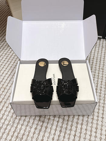 YSL Tribute Mules In Patent Leather Black