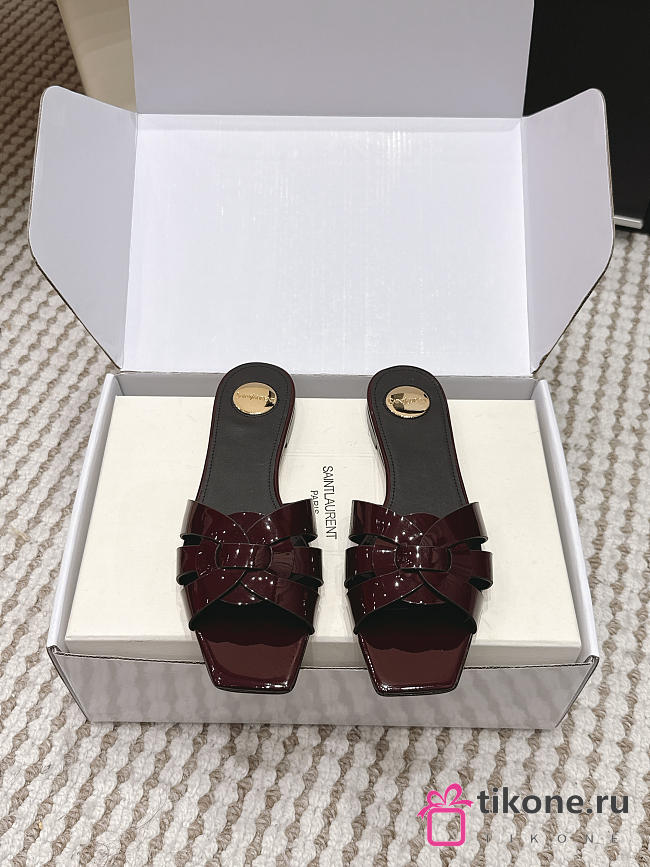 YSL Tribute Mules In Patent Leather Burgundy - 1