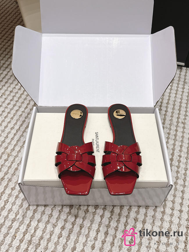 YSL Tribute Mules In Patent Leather Red - 1