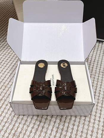 YSL Tribute Mules In Patent Leather Dark Brown