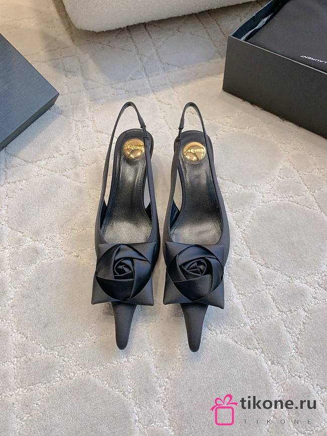 YSL Dakota Slingback Pumps In Satin Crepe In Black  - 1