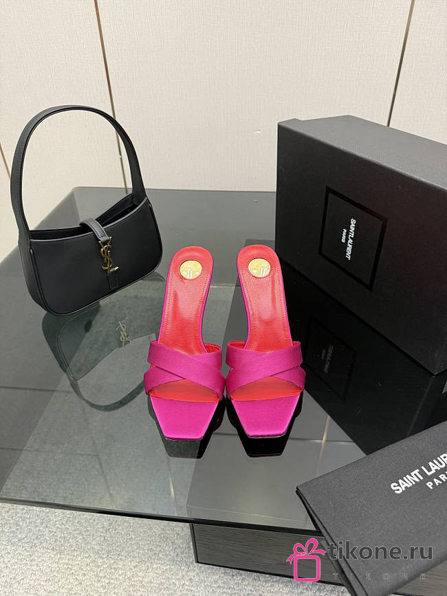 YSL Opyum Mules In Satin Crepe Fuchsia 85mm - 1