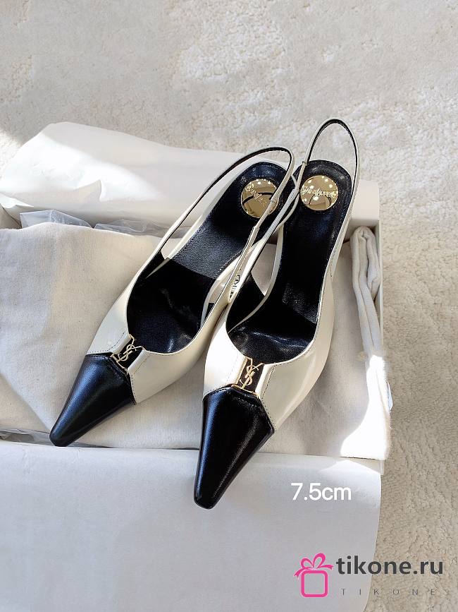 YSL Babylone Breteuil Slingback Pumps In Smooth Leather In Black and White 7.5mm - 1