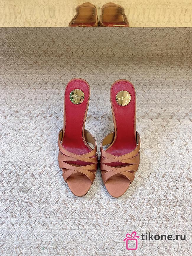YSL Chandelle Mules In Satin Crepe Deep Cognac 9.5cm - 1