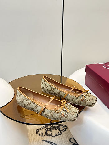 Women's Gucci Horsebit Ballet Flat Beige And Dark Brown Original GG Canvas