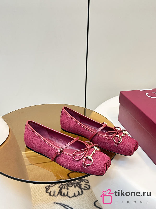 Women's Gucci Horsebit Ballet Flat Red Original GG Canvas - 1