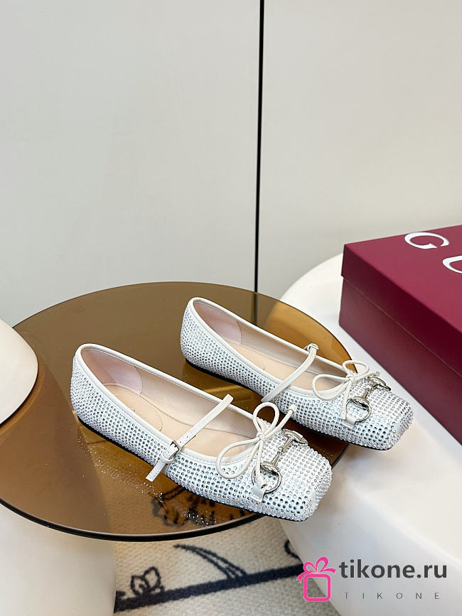 Women's Crystal Gucci Horsebit Ballet Flat - 1
