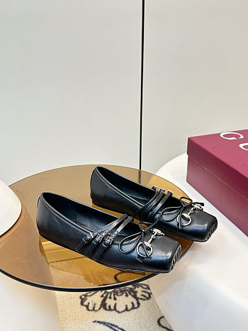 Women's Gucci Horsebit Ballet Flat Black Leather