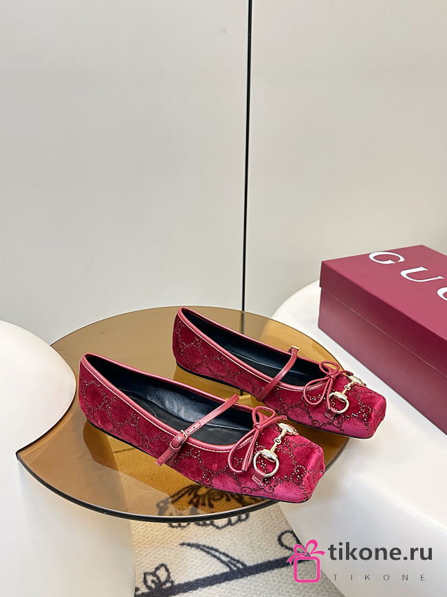 Women's Gucci Horsebit Ballet Flat Red Velvet - 1